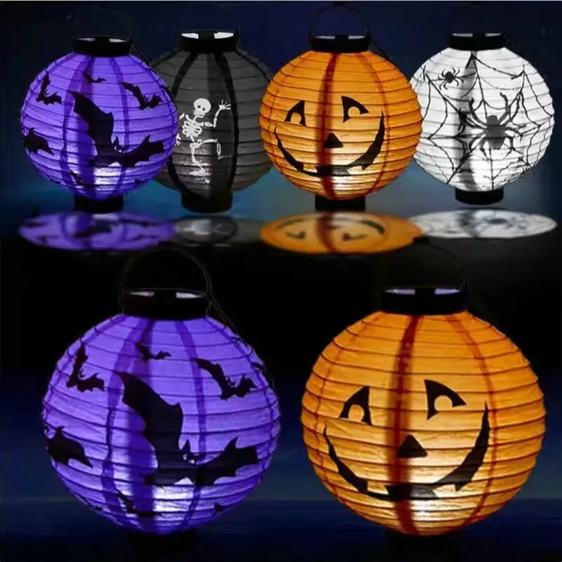 

Halloween Paper Pumpkin LED Hanging Lantern Light Horror Spider Halloween Decor Gift Portable Lampion Holiday DIY Decorations