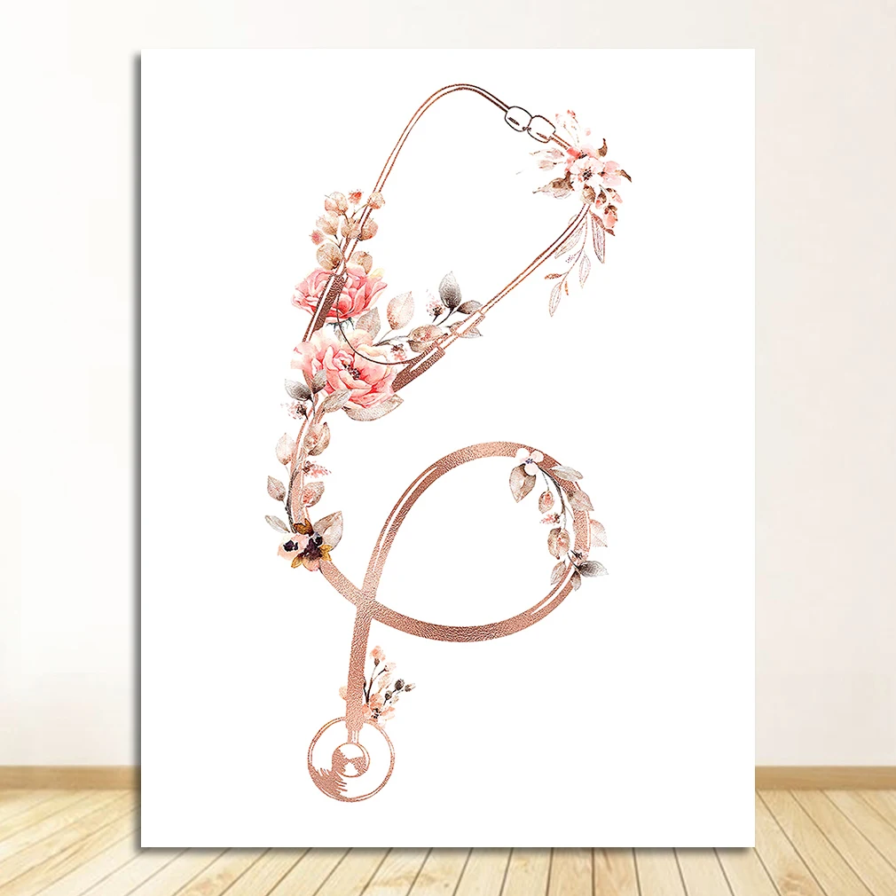 

Плакаты и принты Кардиолог Офис Настенные художественные фотографии Холст Картина Декор Доктор Подарок Сердце Стетоскоп ЭКГ Цветок Медицинский