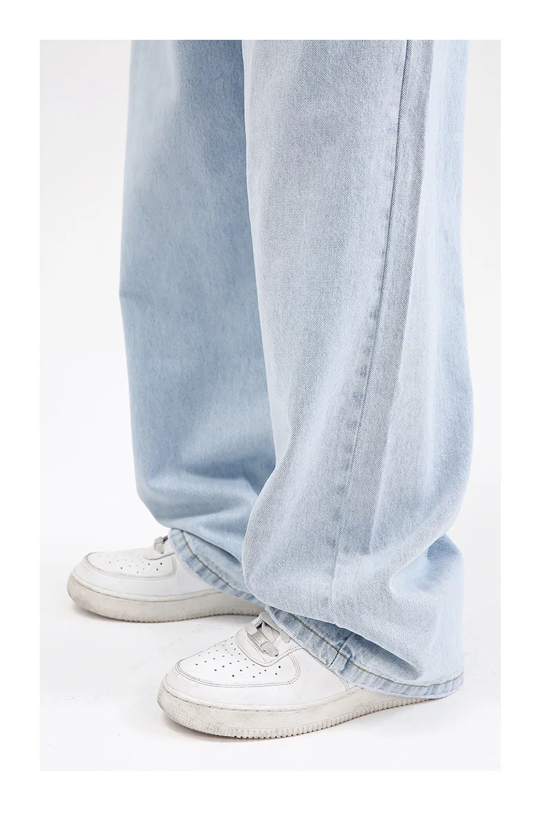 Four Seasons Men's Pants Simple Solid Color Elastic Waist Casual Loose Straight Blue Jeans Men's Hip Hop Street Style Clothing