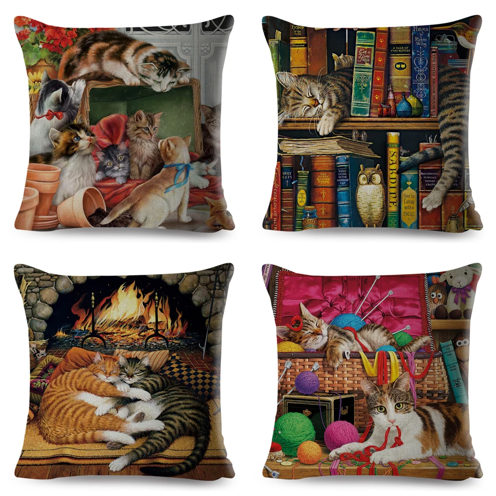 

Симпатичная Обложка в виде книжки и кошки, домашний декор, мультяшное животное для дивана, чехол для подушки из полиэстера 45x45