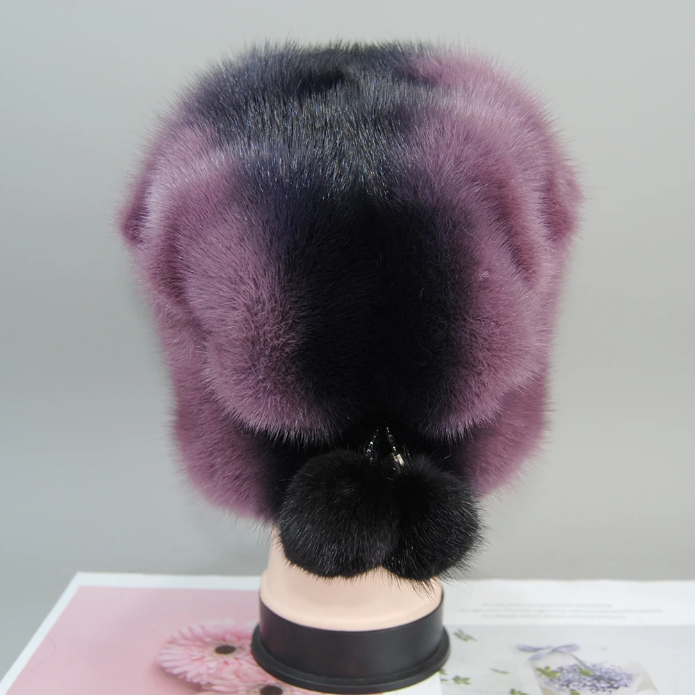 2024 Fashion Hot Whole Genuine Mink Fur Hats Female Winter With Pompons Elegant Luxury High Quality Ladies Beanie Hat