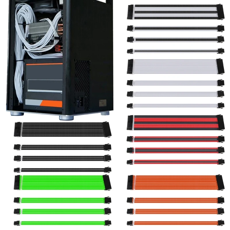 

Basic Extension Cable Kit 24-PIN 8-PIN 6PIN 4+4PIN GPU CPU Power Supply Extension Cable 30/40cm Wire Computer Connectors