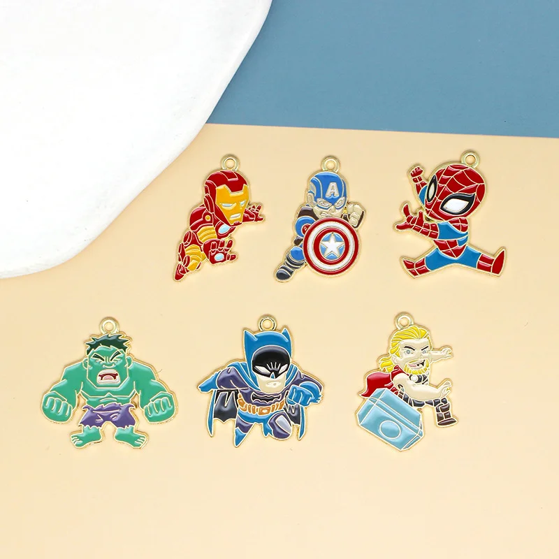 

10PCS Cartoon Anime Marvel's The Avengers DIY Iron Man Accessories Superman Pendant Necklace Headwear Pendant Handmade Material