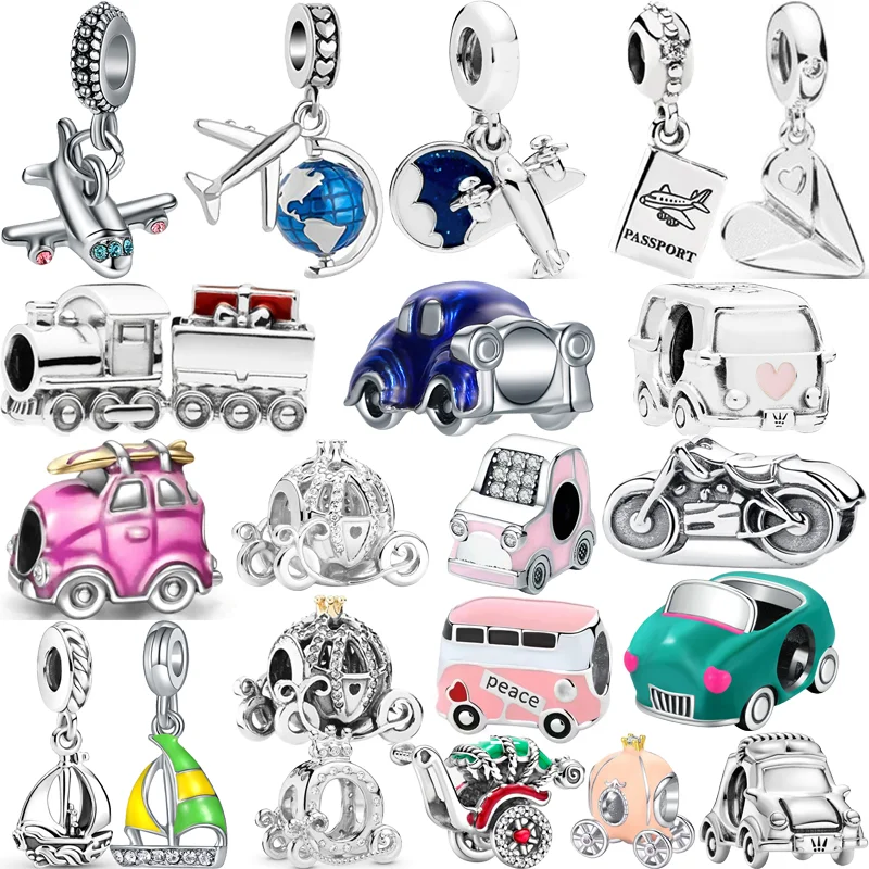 

New Airplane Train Electric Car Sailboat Motorcycle Carriage Beads Fit Original Pandora Charms Silver Color Bracelet DIY Jewelry