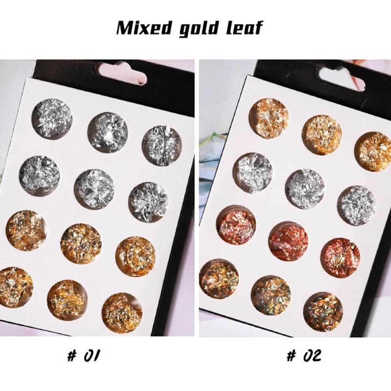 

Mixed 12 Grids of Gold and Silver Colorful Gold Foil Sequins Special Nail Art Decoration Sparkling Bulk Aluminum Foil DIY Design