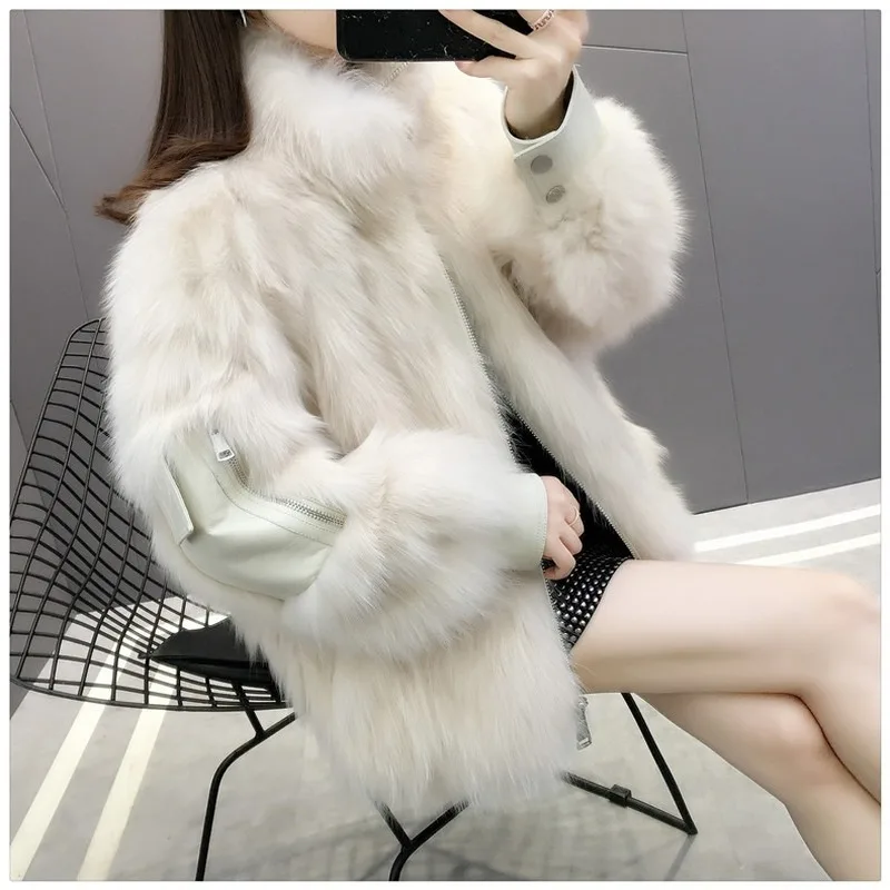Women's Faux Fur Coats Female SheepSkin Jacket Lamb Coat Artificial Fur Short Jacket Fashion Winter Thicken Grey Warm Overcoats