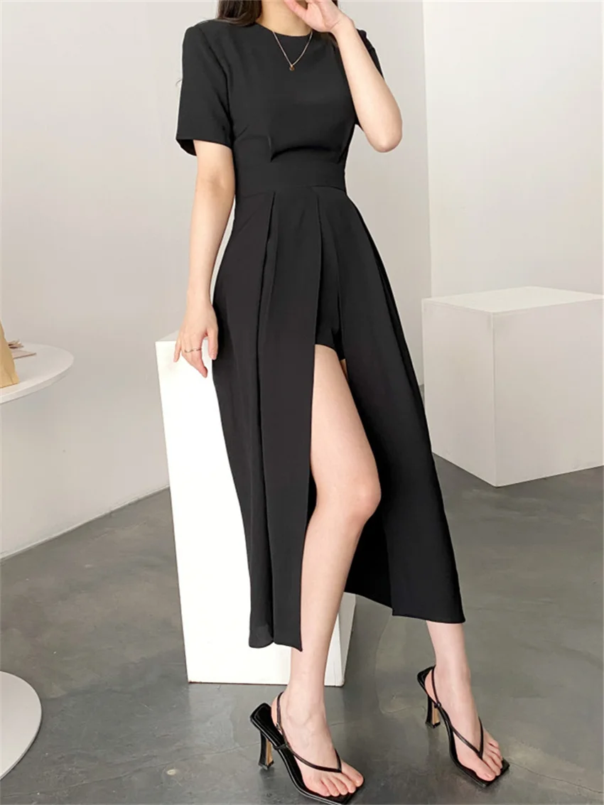 

Summer High Waist Hot Women Dress Gentle Lady 2022 Elegant Chic Slim All Match Solid Office Wear Party New OL Mujer