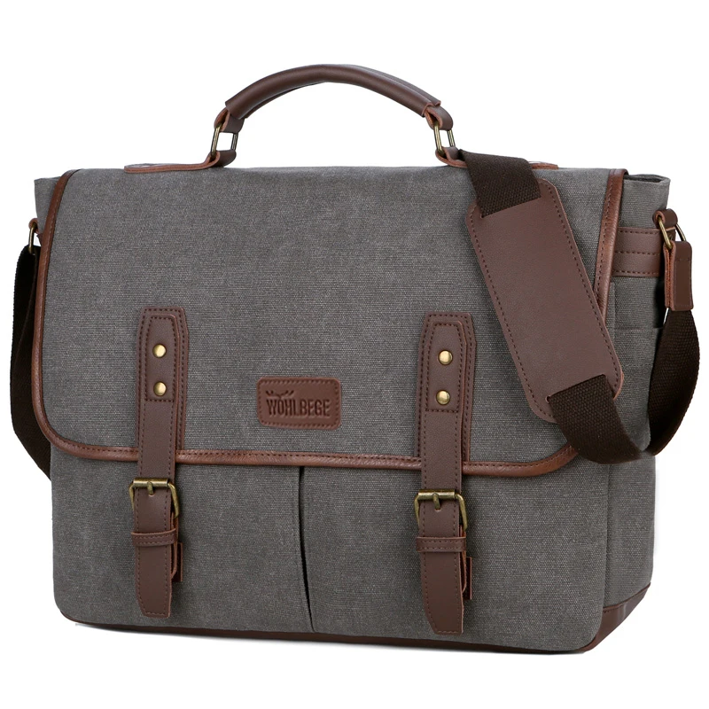 

2022 Vintage Men Briefcases Canvas 14 inch Laptop Bags Portable Messenger Bag for Men Business Briefcase Shoulder Bag