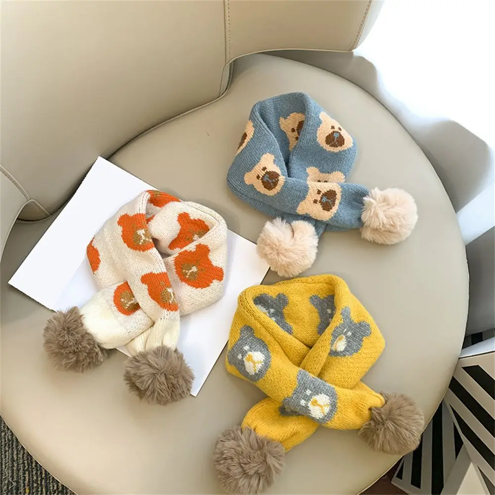 

Boy Girl Cute Bear Cross Children Bib Hair Ball Soft Thicken Bibs Baby Kids Scarf Winter Children Scarf Winter Scarf