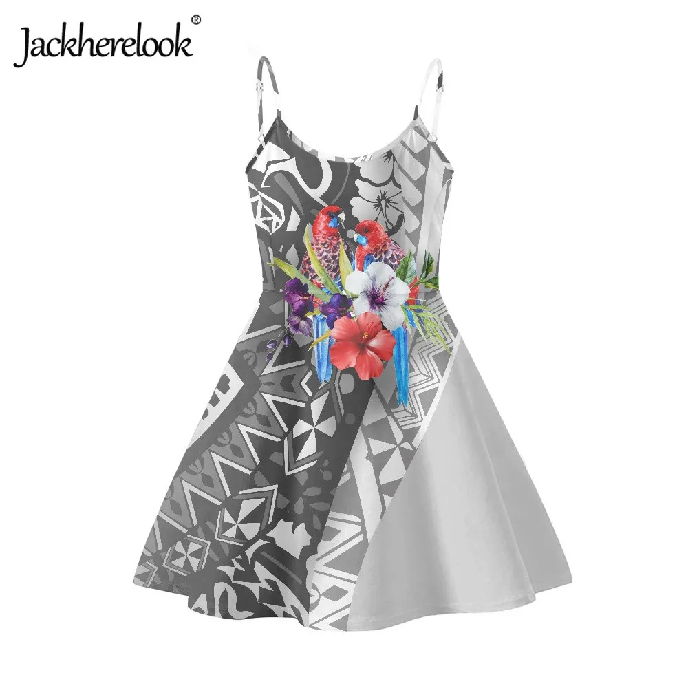 

Jackherelook Classic Polynesia Style Design Fashion Sleeveless Strap Sundress Adjustable Women's Beach One Piece Slip Dress
