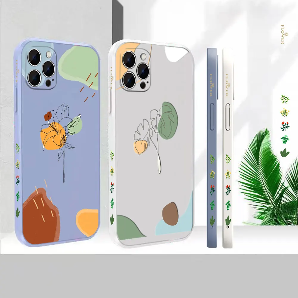 

Abstract Line Art Sketch Flower Phone Case For Apple iPhone 14 13 12 11 Pro Max Mini 7 8 X XS XR SE Plus Liquid Silicone Cover