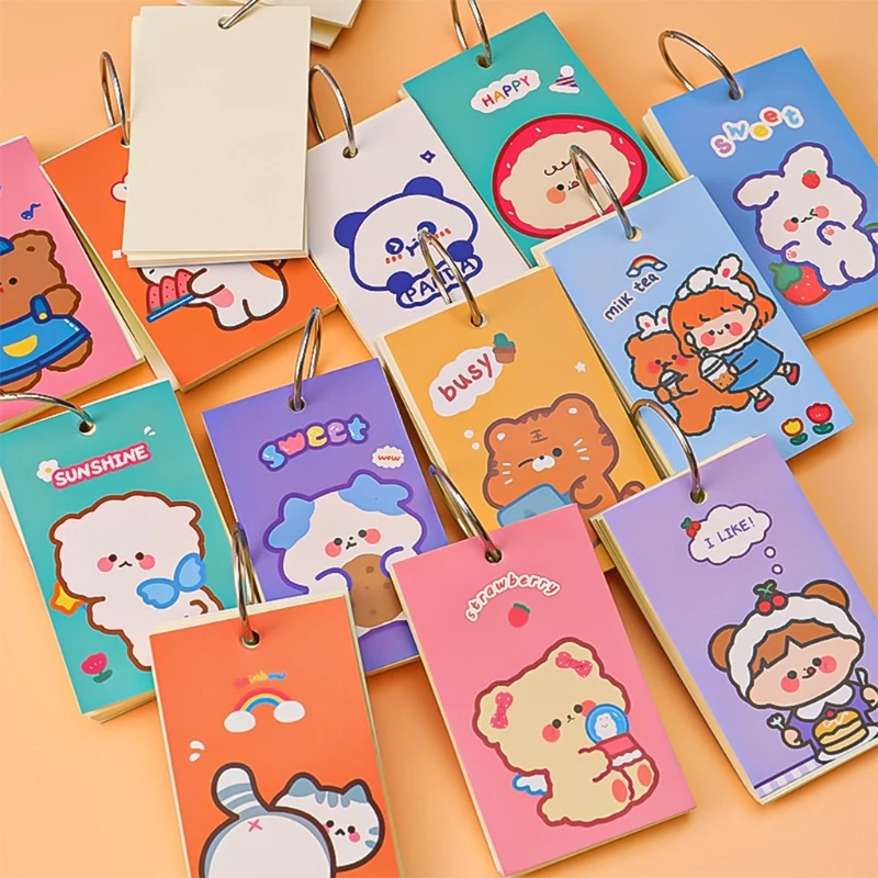 

80 Sheets Mini Flipping Cardboard Flash Cards Index Cards with Iron Binder Refillable Blank Binder Memo Pad for Student H8WD