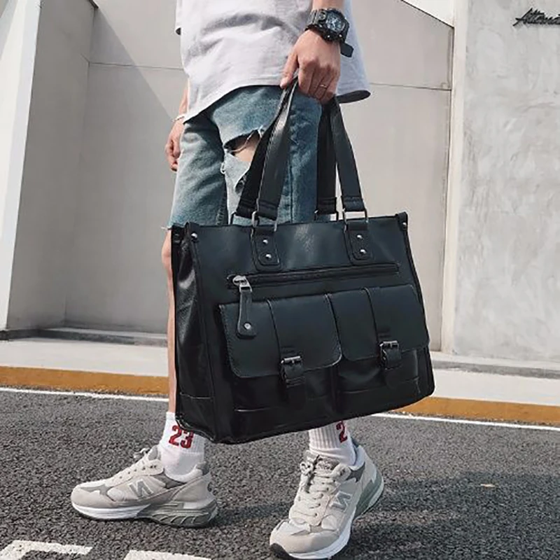 Men Leather texture large bag new fashion trend large capacity travel bag men's business handbag business bag