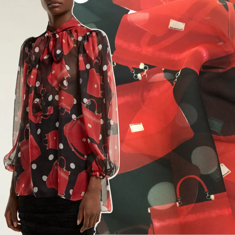 

Soft Chiffon Printed Fabric Spring and Summer Ladies Handbag Pattern for Dresses Shirts Tops Fabrics by Themeter Material