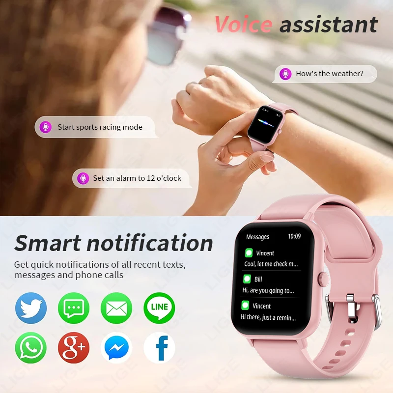 LIGE 2024 Bluetooth Call Смарт-часы Мужчины Женщины Полный сенсорный экран Спортивные