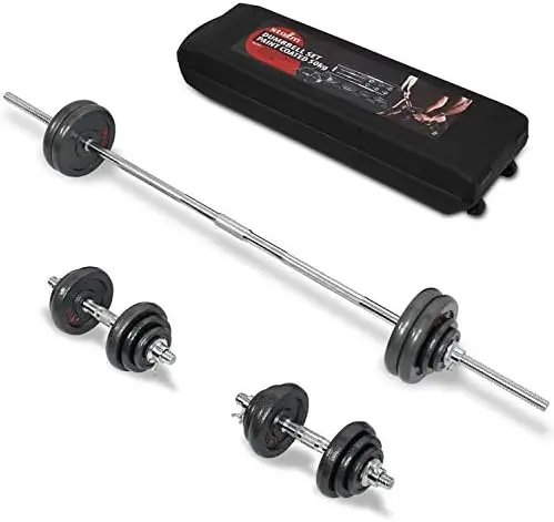 

Set 110lbs Chrome and Paint Coated with Carry Case \u2013 Versatile Chrome Dumbbell Set with Barbell, Connector, 20 Weight Plate