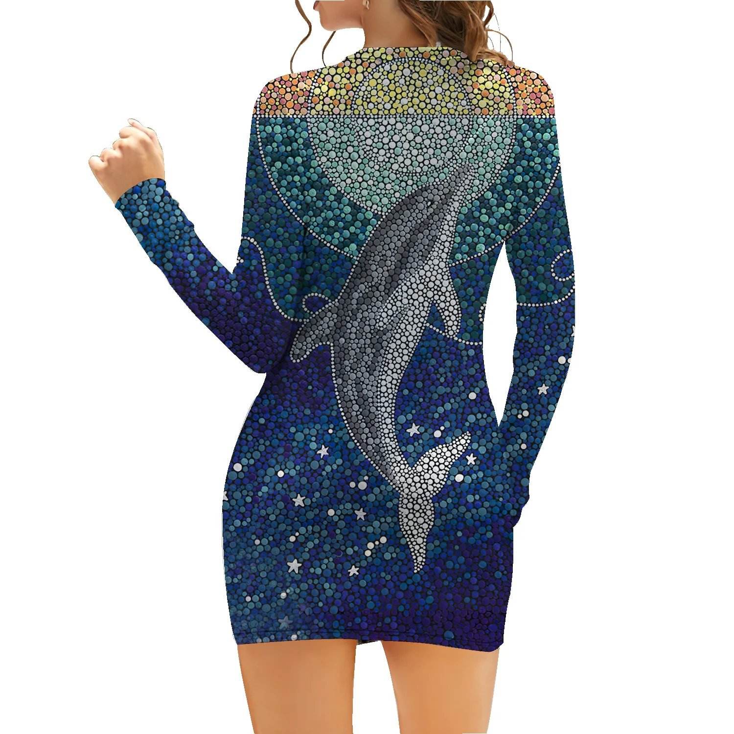 

Новинка Весна 2022, женское пикантное облегающее короткое платье с цветочным 3D принтом и длинным рукавом, с воротником-стойкой, спортивное по...