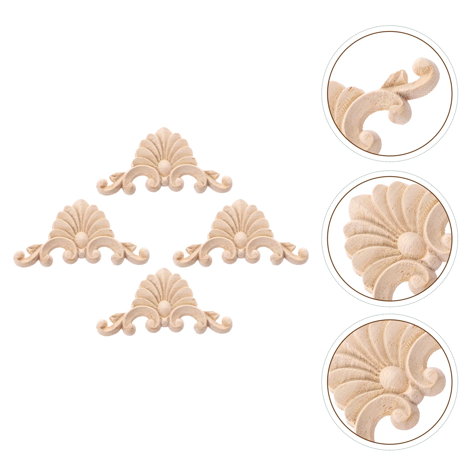 

4Pcs Decorative Wood Applique Furniture Carved Applique Onlay Applique Craft