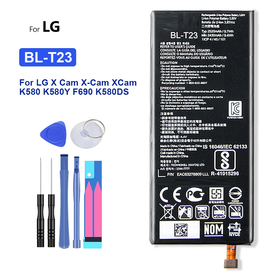

2500mAh BL-T23 BL T23 Battery For LG X Cam X-Cam XCam K580 K580Y F690 K580DS BL T23 Mobile Phone Bateria Baterij + Free Tool