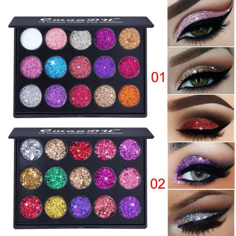 

Natural Waterproof Glitter Eyeshadow Palette Shining Metals Powder Shimmer Eye Shadow Pigments Kits Diamond 15 Colors