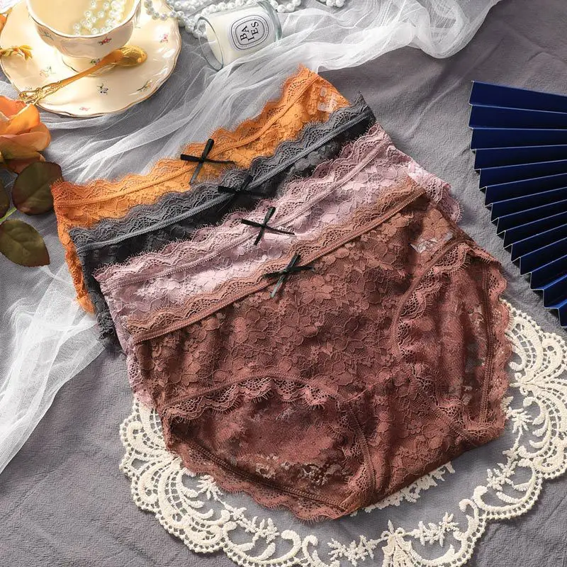 

Women's Panties Set Sexy Intimate Lingerie Lace Nylon Erotic Bow Knot Ice Silk Summer Ultra Thin Hollow Low Waist Briefs