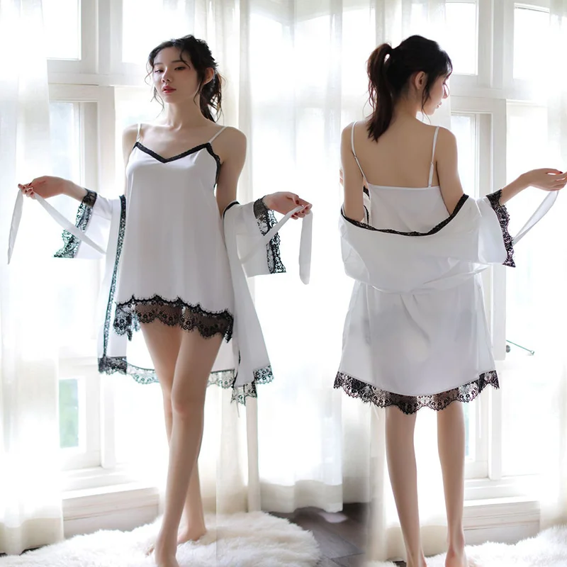 

Домашняя пижама из трех предметов, Прозрачная женская ночная сорочка на бретелях, забавное нижнее белье