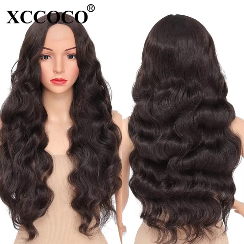 26 дюймовый длинный волнистый парик, синтетический кружевной передний парик для черных женщин, коричневые синтетические волосы, кружевные парики для ежедневного использования, женский парик для косплея