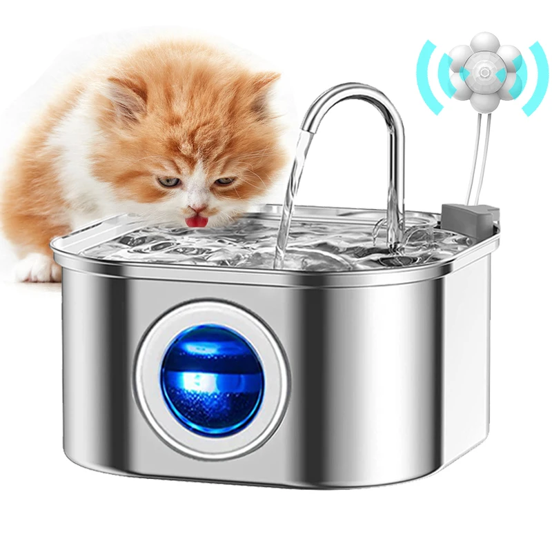 

3.2l/108oz Super Pets Water Cat Steel Fe Filter Water Water Dispenser Stainless Auto Fountain, Quiettransparent Cats Window