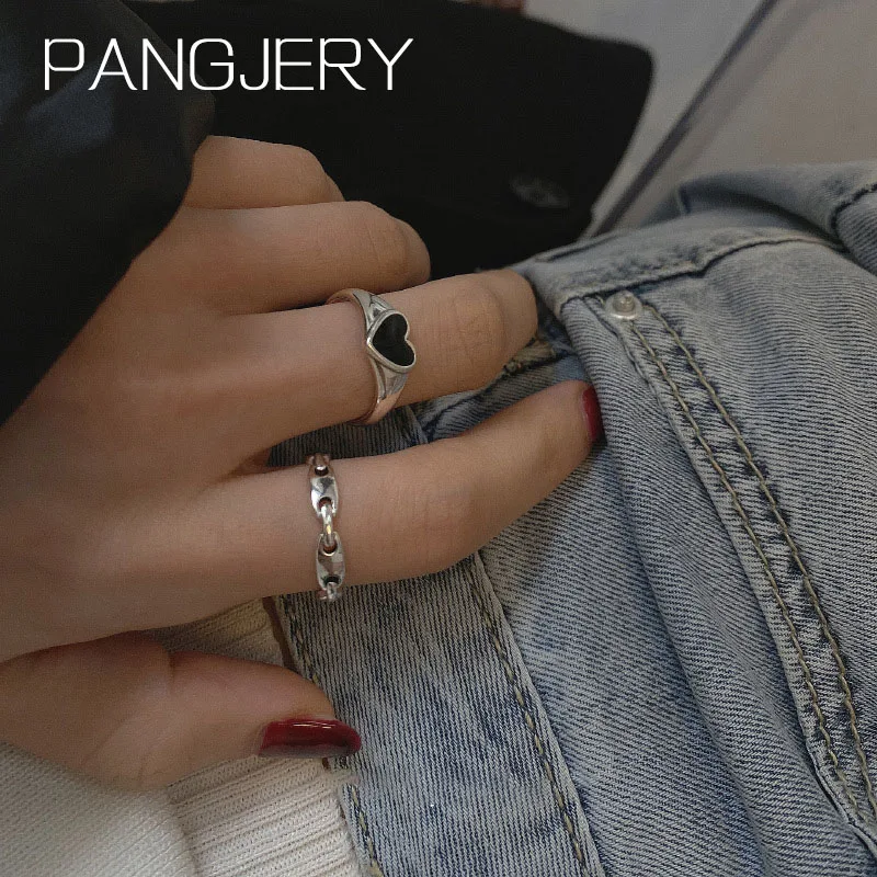 

Кольца PANGJARY из стерлингового серебра 925 пробы с черным сердцем для женщин, шикарные индивидуальные очаровательные модные панковские Просты...