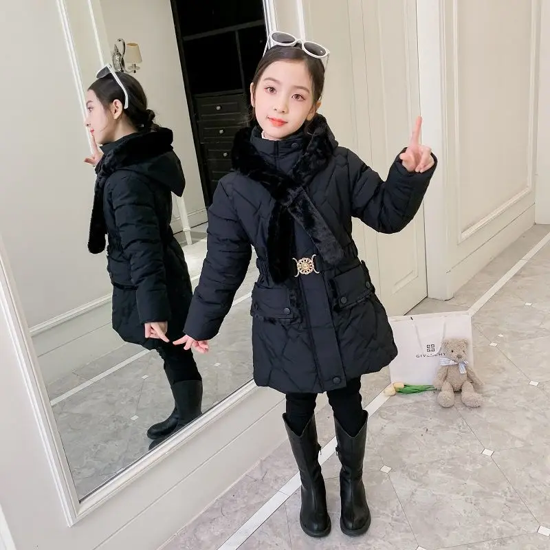 

Girls Winter Coats Kids Cotton Padded Jacket Plush Thickened Waist Wearing New Parkas 11 12 13 14 Years Old Warm Slim Outerwear