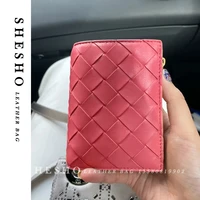 luxury brand womens short wallet genuine leather wallet fashionable simple business woven exquisite large plaid credit card new