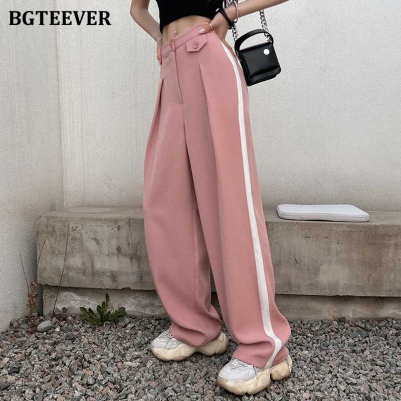 

Стильные свободные брюки BGTEEVER на пуговицах, Костюмные брюки в пол для женщин, весна-лето, женские широкие брюки с высокой талией и карманами