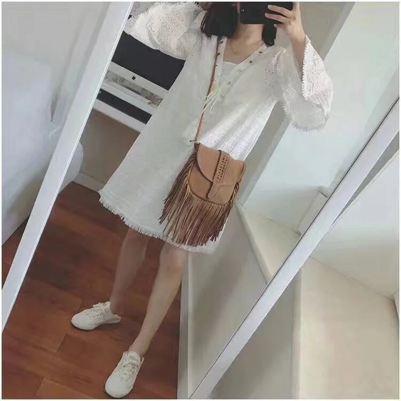Diinovivo Trendy Tassel Design Messenger Bag For Women Half Circle Shape Weave Shoulder Bag Scrub PU Leather Flap Bags WHDV2173