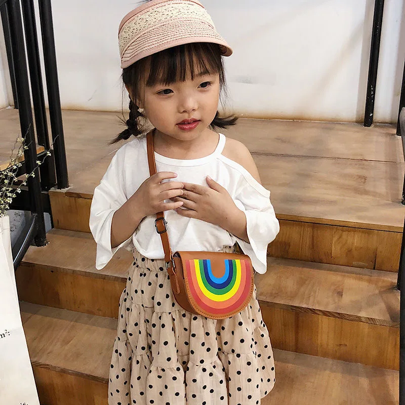 Lovely Children Small Crossbody Bag PU Leather Baby Kids Coin Purse Handbags Cute Cartoon Rainbow Girls Boys Mini Shoulder Bags