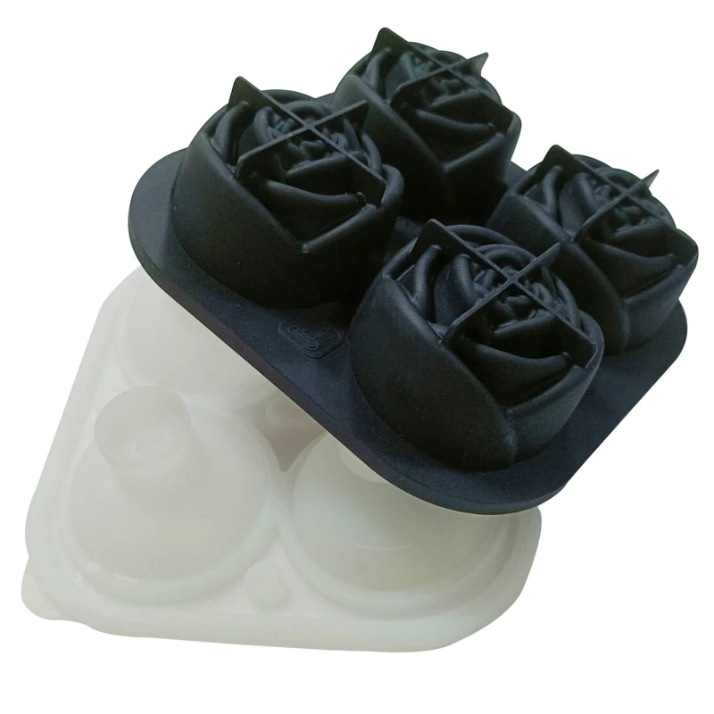 

Rose Silicone Ice Tray Flower Shape Ice Cube Maker Anti-leakage 4 Grids Reusable Ice Cube Mold for Bar Whiskey Cocktails