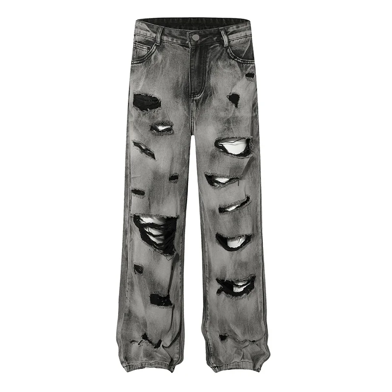 Уличные рваные джинсовые брюки Hi Street винтажные повседневные для мужчин серого