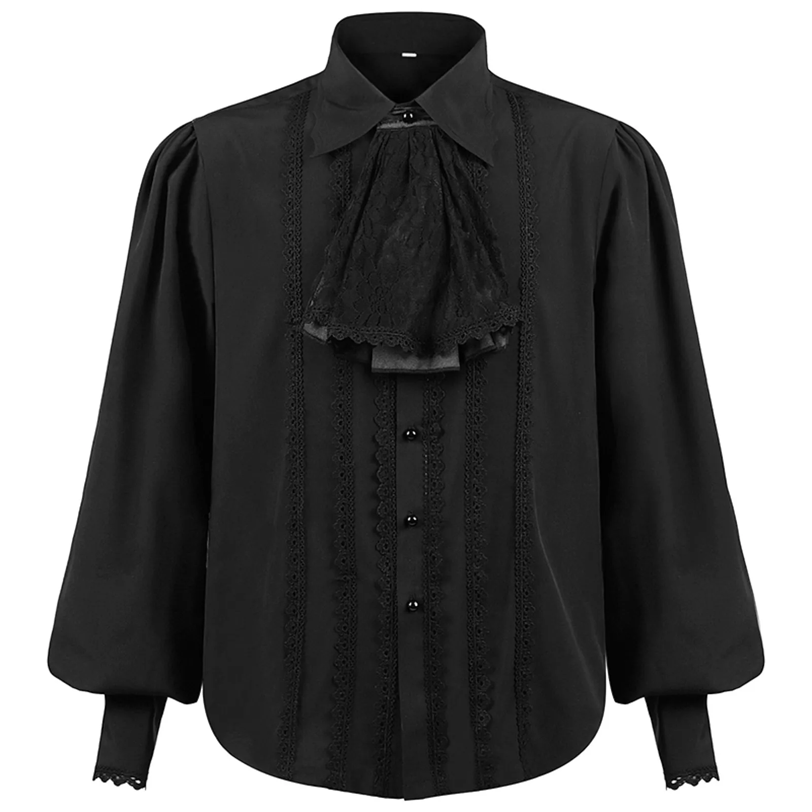 

Gothic Vintage Shirts Lace Splicing Shirt Retro Blouse Solid Color Male's Shirts Long Sleeve Camisas Hombre Renaissance Blusas