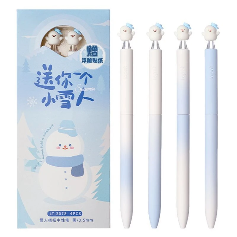 

4 шт. снеговик поворотная гелевая ручка забавная вращающаяся шариковая ручка с наклейками быстросохнущие карбоновые черные гелевые чернила для экзаменов офисные принадлежности
