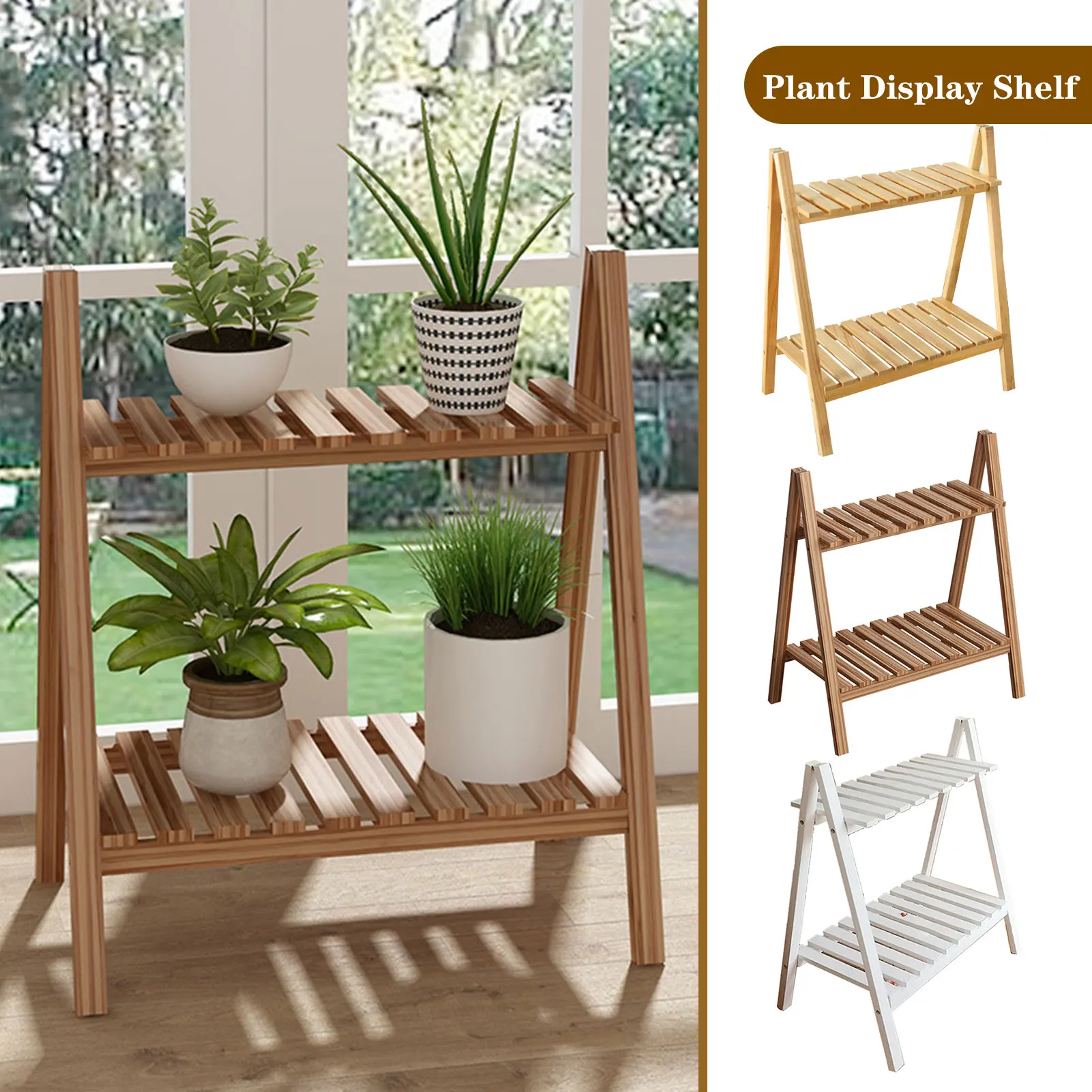 

2-Tier Wooden Plant Stand Flower Pot Home Indoor Display Rack Durable Plant Shelf Bonsai Holder Rack For Office Garden Patio