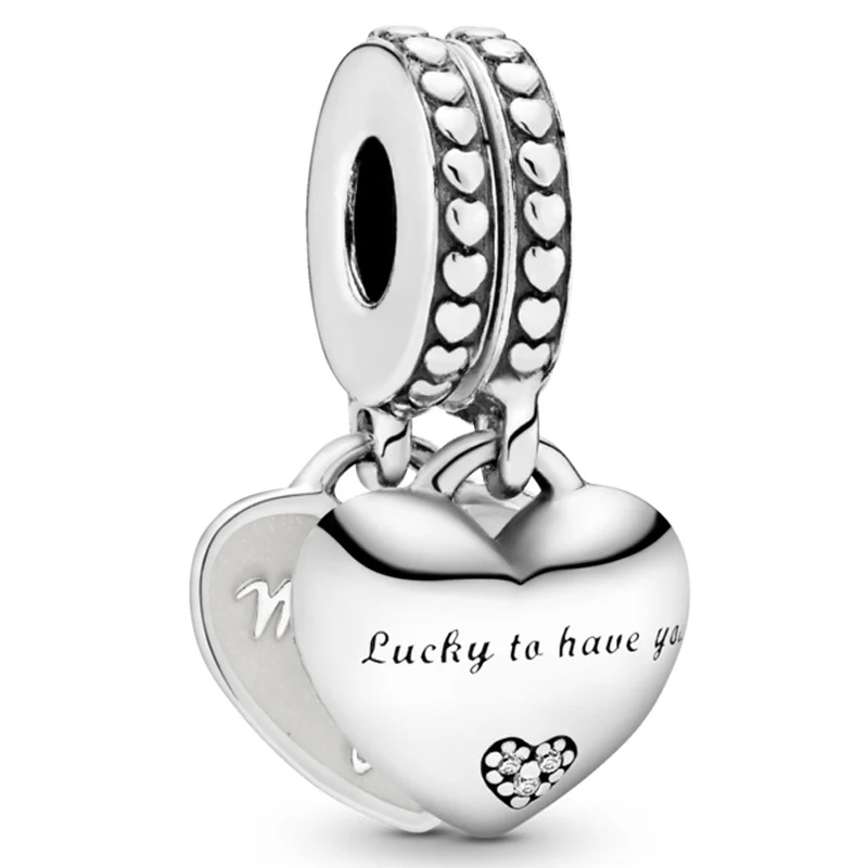 New 925 Sterling Silver Charm Daughter Mother & Son Heart Travel Together Forever Pendant Bead Fit Pandora Bracelet DIY Jewelry images - 6