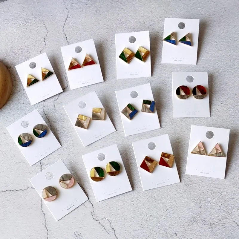 

Colorful Arcylic Contrast Color Geometric Earrings for Women Girls Fashion Simple Circular Square Triangle Geometric Earrings
