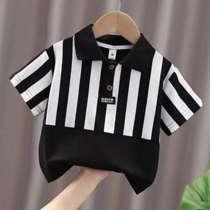 

3-11Y Children Polo Shirts Summer Short Sleeve Turn-down Collar Striped Regulai Fit Handsome Boys Tops Tees Kids Clothes Hw24