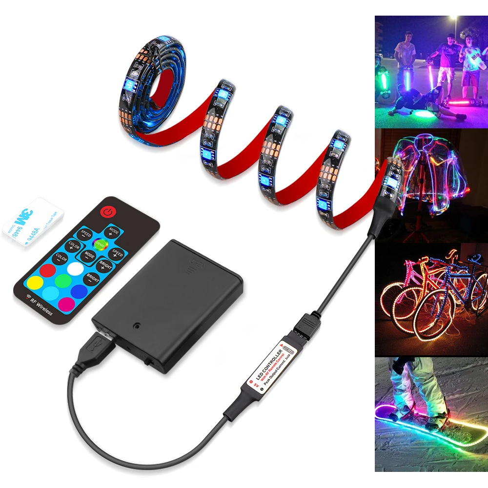 

Светодиодная лента RGB SMD 5050 с питанием от аккумулятора, 1 м, 2 м