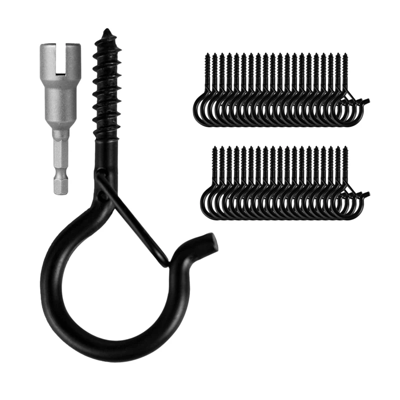 

40 PCS Q-Hanger, Screw Hooks For Outdoor String Lights, Safety Buckle Design, Easy Release, Include Wing Nut Driver