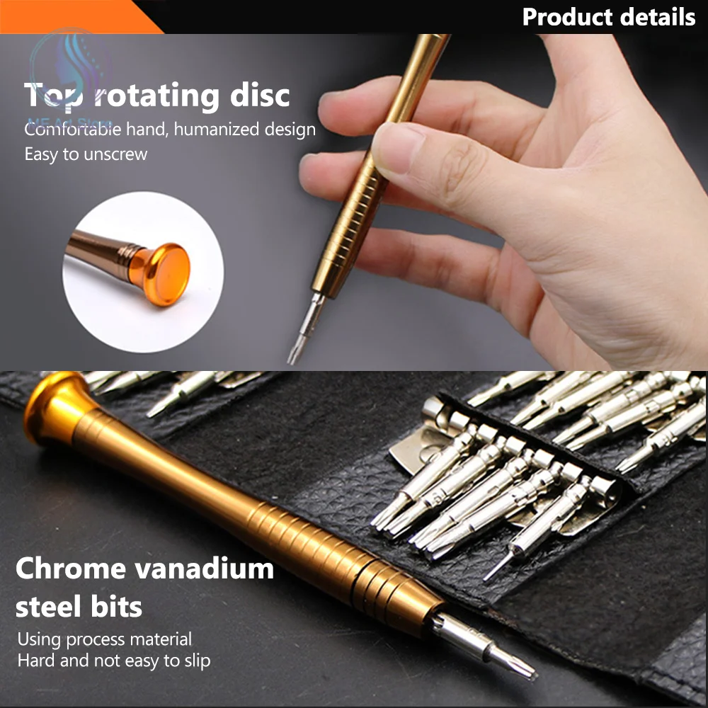 

Набор отверток 25 в 1, многофункциональный мини-набор насадок с кожаным футляром, Портативный Прецизионный ручной инструмент «сделай сам» дл...