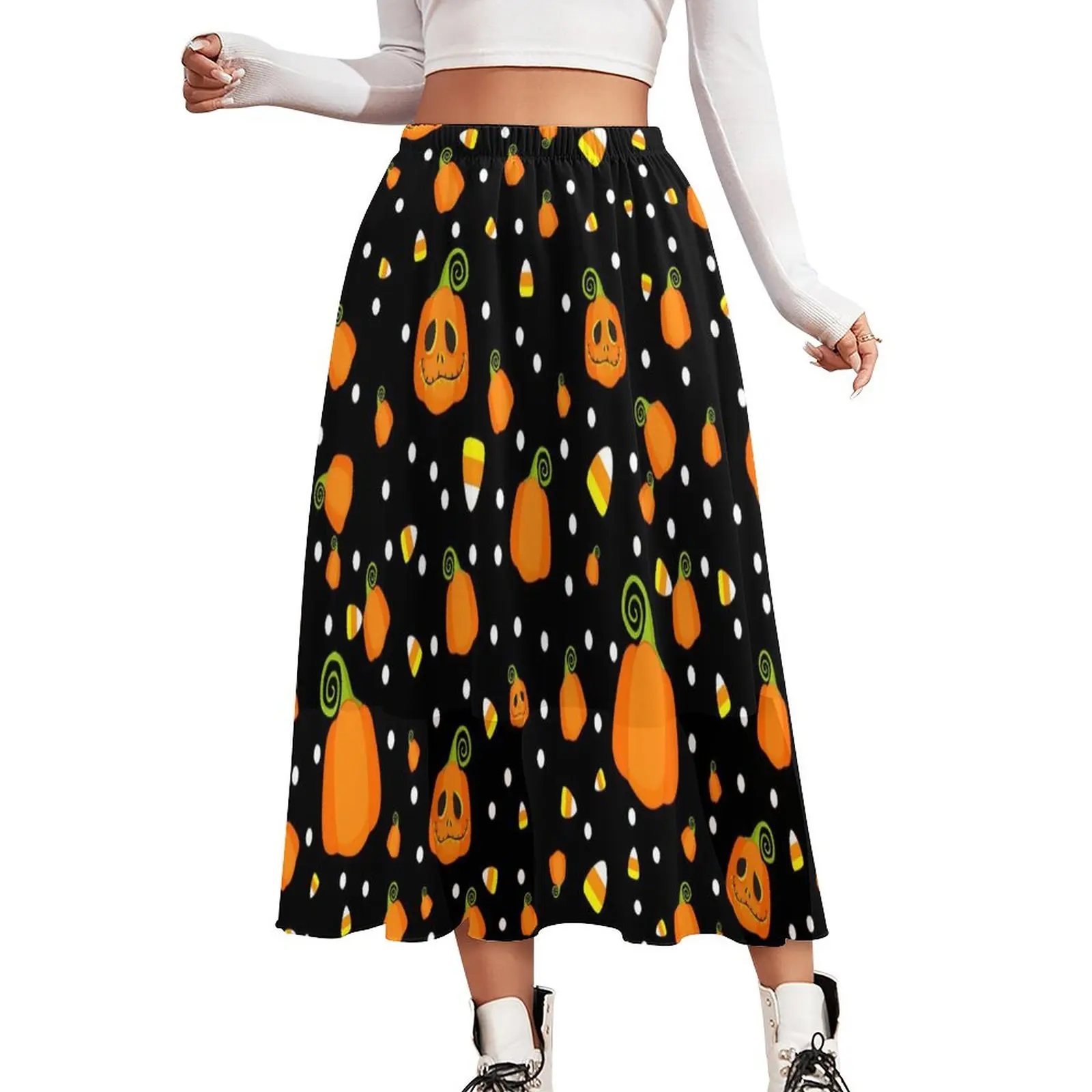 

Whimsical Pumpkin Skirt Fun Halloween Aesthetic Long Skirts Vintage Boho Skirt Woman Design Oversized Clothing