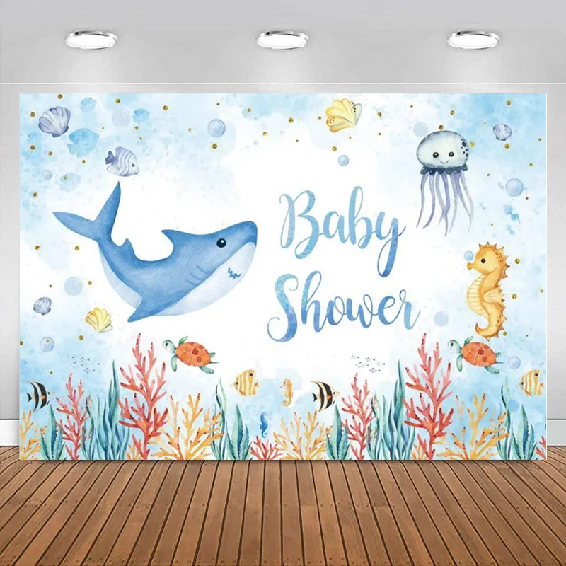 

Ocean Backdrop Sea Underwater World Animal Nautical Photography Background Banner for Birthday New Baby Shower Party decoration