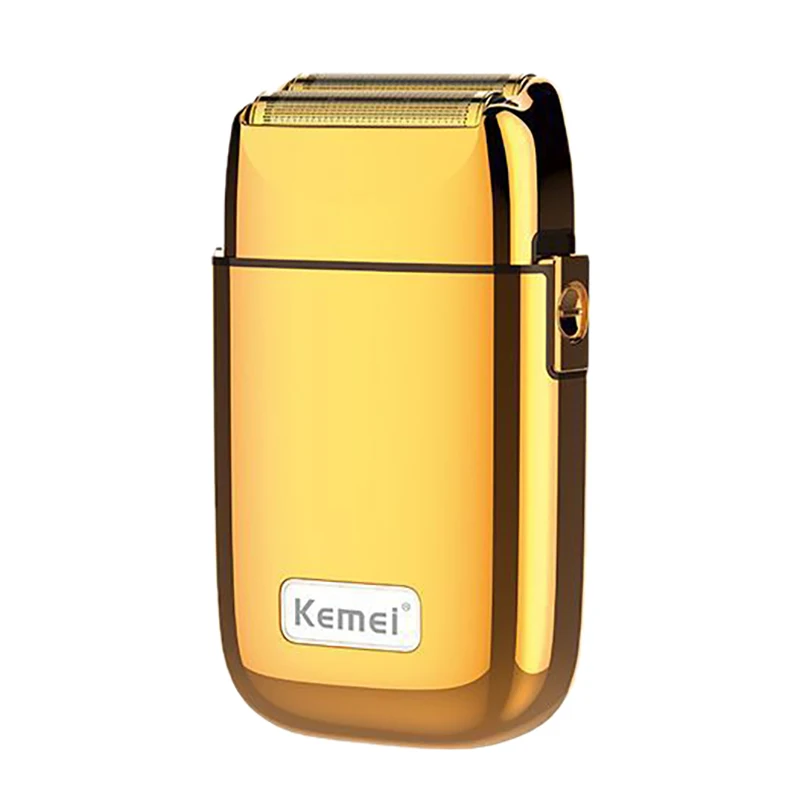 Elétrico para Homem Máquina de Barbear Kemei Barbeador Poderosa Barba Elétrica Navalha Facial Pescoço Metal Folha Dupla Corpo Ouro