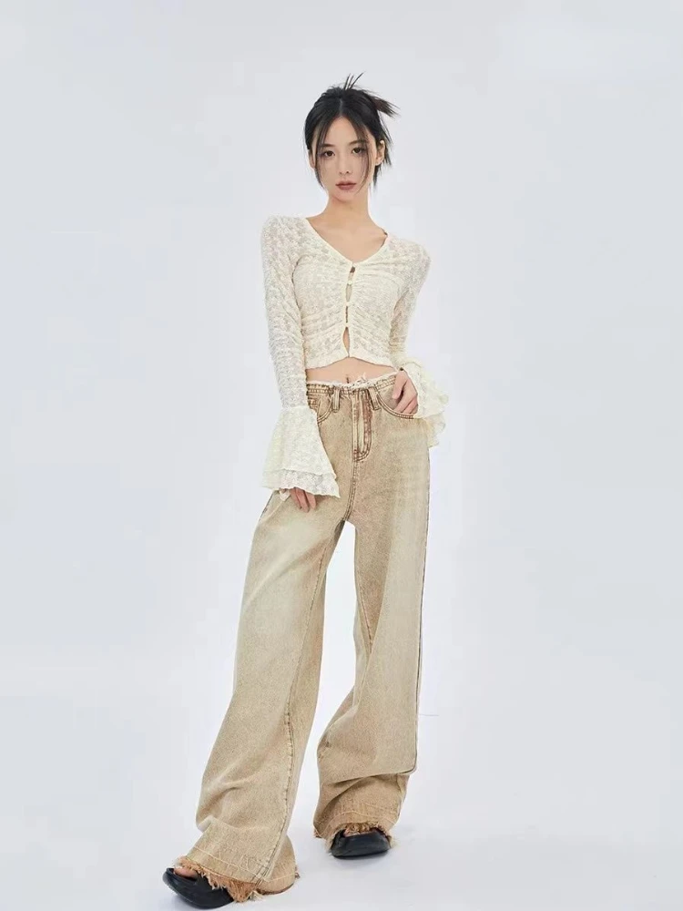 ADAgirl High Waist Jeans Women Y2k Loose Vintage Casual Raw Edge Wide Leg Denim Pants Streetwear Fashion Summer Mujer Trousers