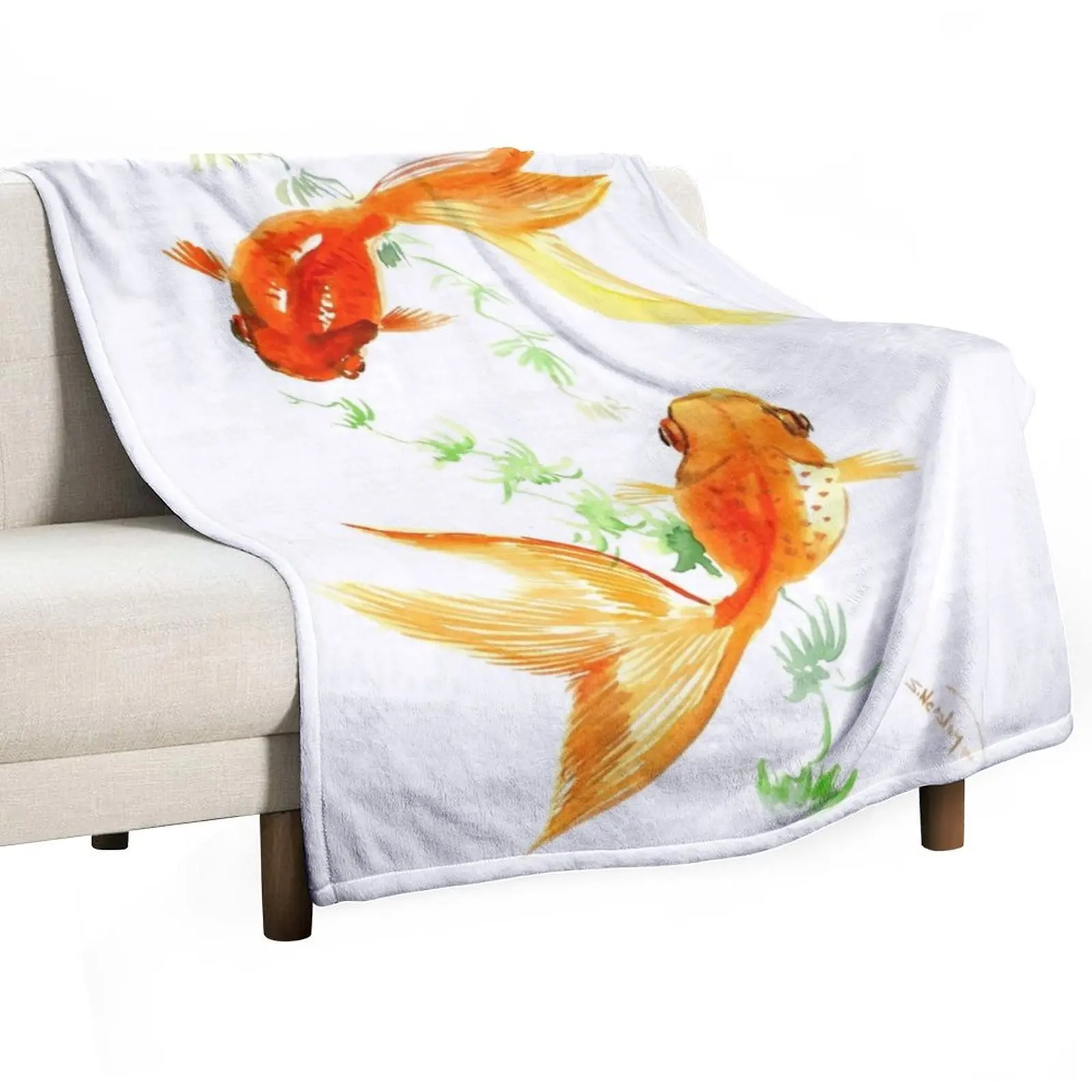 Золотая рыбка KOI дизайн фэн-шуй Декоративное одеяло Дизайнерские мягкие тяжелые